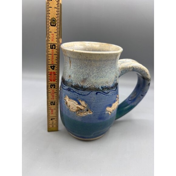 Handmade Artisan Ceramic Mug Fish‎ Ocean Blue Pottery - Picture 8 of 8